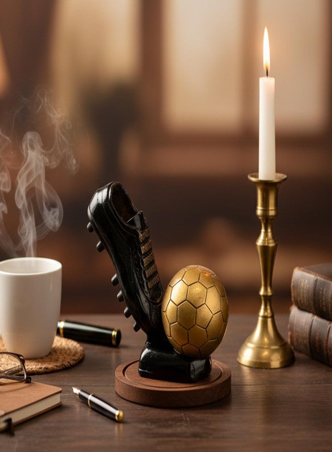 ESPLANADE Beautiful Brass Decorative Soccer Ball and Shoe Showpiece | Home Decor | Brass Sculpture | World Cup Golden Boot Trophy Look-Alike | European Golden Shoe Look-Alike - Image 1